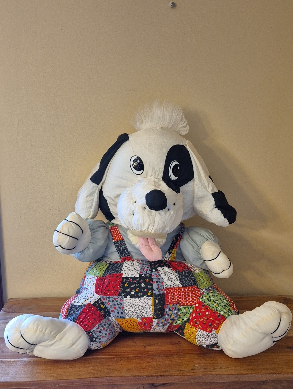 Vintage Y2K 90's Jumbo 20" Plush Puffy Patchwork Stuffed Dog - White and Black